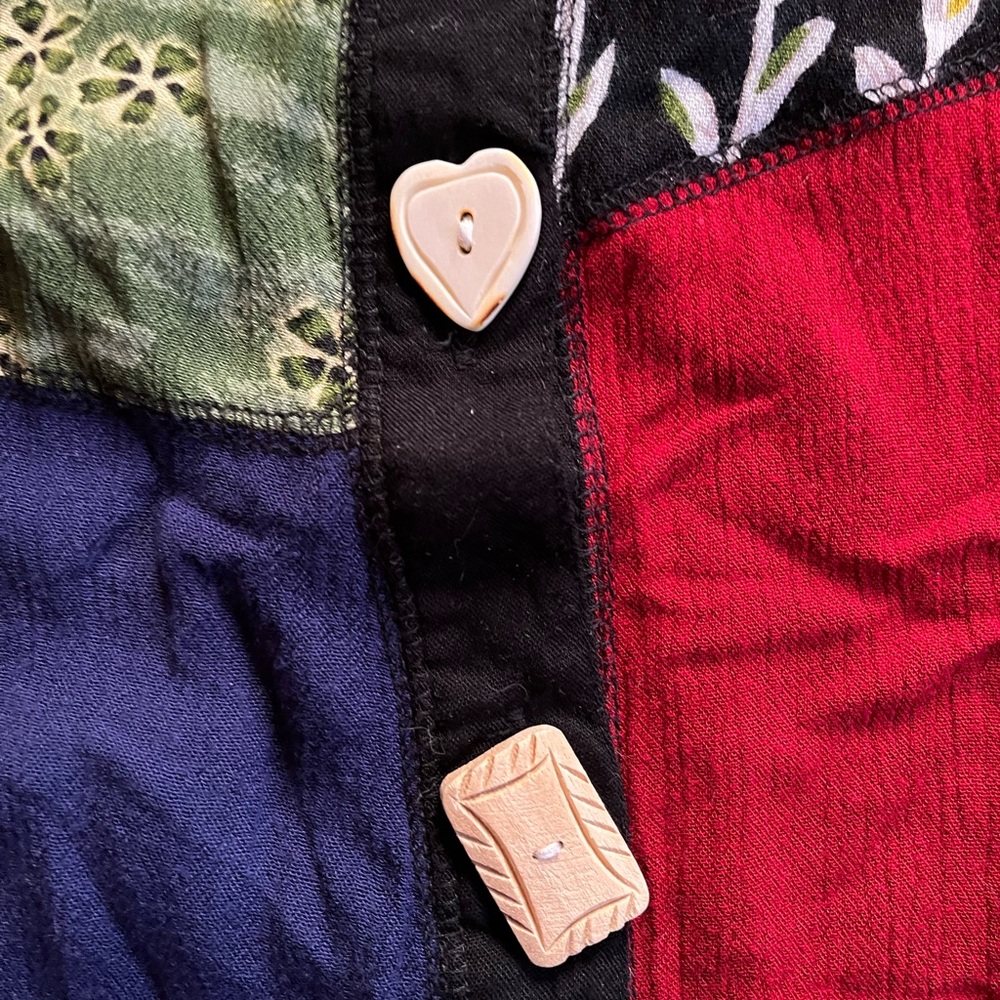 La Cera Patchwork Button Up Whimsical Boho Multic… - image 6